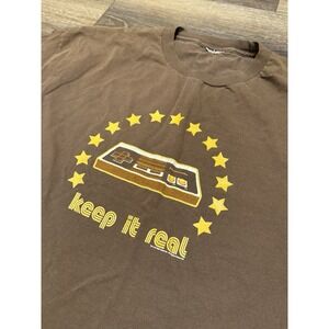 VINTAGE Nintendo Shirt Mens‎ XL Brown Keep It Real NES Controller Nerd Y2K